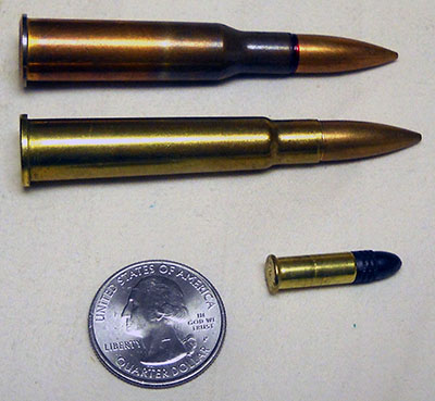 7.62x54mmR, .303 British, .22 LR, and a quarter